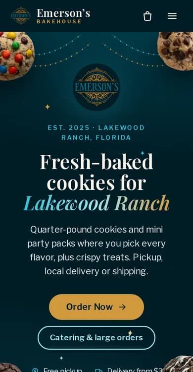 Emerson's Bakehouse website on a phone
