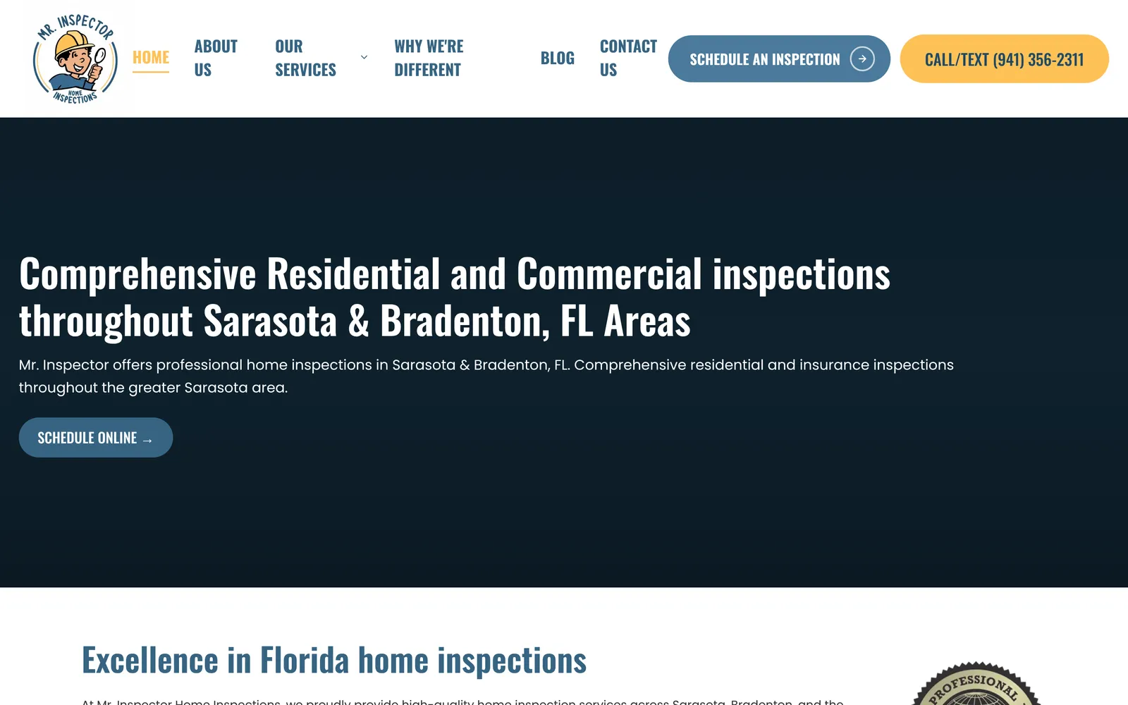 Mr. Inspector website on desktop
